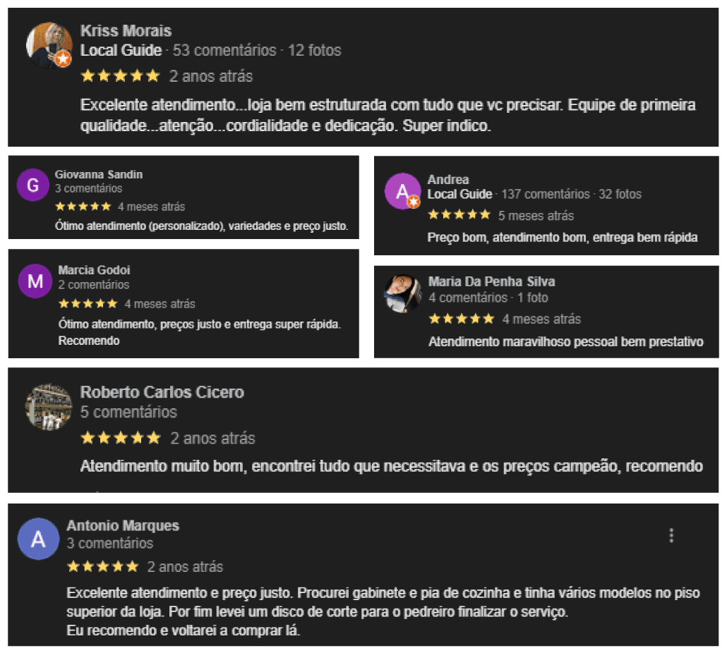 Avaliações de clientes no Google